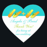 Tacken flinflip flops Beach Wedor Favor Stickers Hjärtformat Klistermärke<br><div class="desc">Anpassadets favoritetiketter med Flinflip flops,  Namn och Tack. Anpassa med namn och text och färg</div>