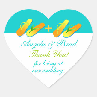 Tacken flinflip flops Beach Wedor Favor Stickers Hjärtformat Klistermärke