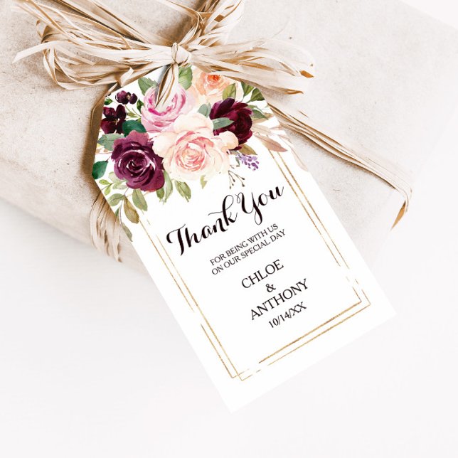 Tacken för den geometriska Grönten Burgundy-Blommi Presentetikett (Skapare uppladdad)