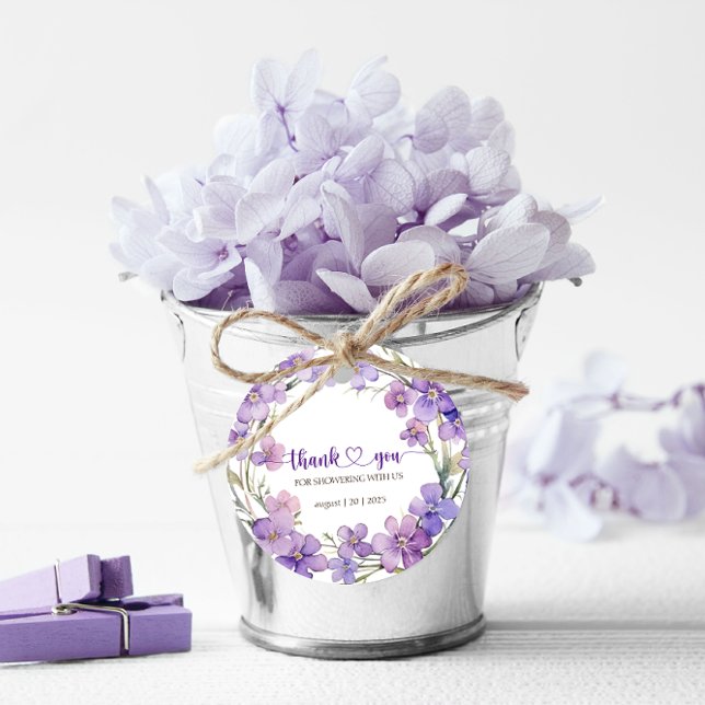 Tacken för den ömtåliga violetta babysknappen i vå gåvor etiketter (Spring Delicate Violet Baby Shower Thank You Favor Tags)