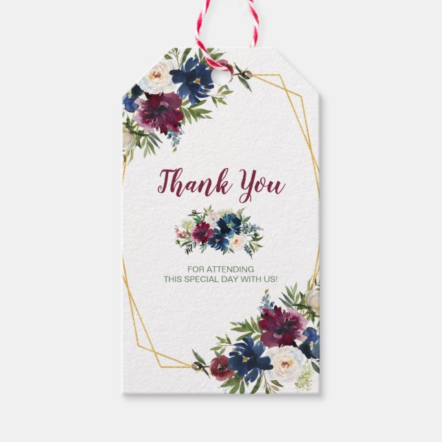 Tacken för Ram Burgundy-flottblommor (Geometric Bu Presentetikett (Framsidan)