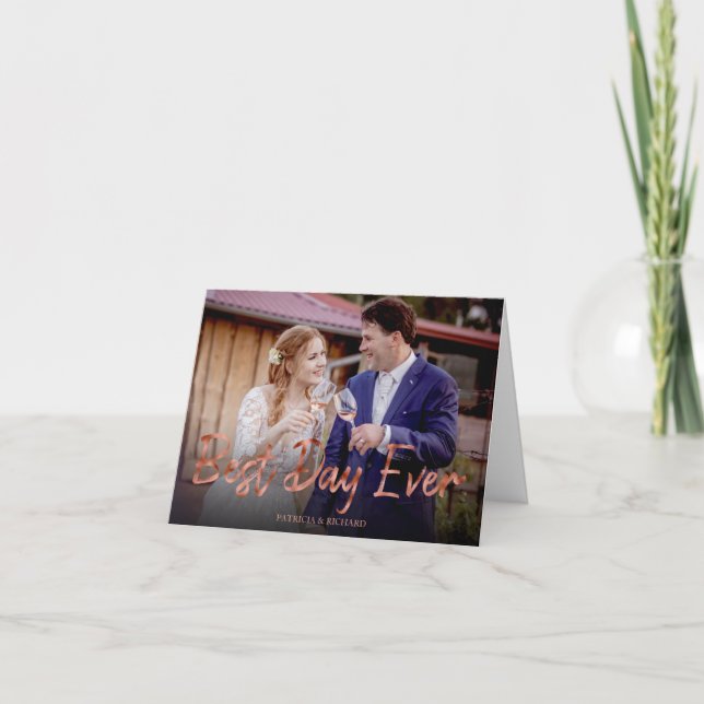 Tacken Foton över bästa dagen någonsin i Bröllop Tack Kort (Framsida)