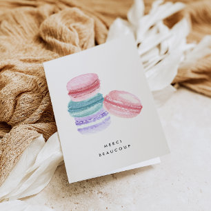 Tacken Fransk Macarons med vattenfärg Tack Kort