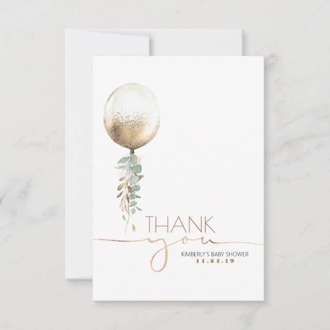 Tacken Guld Balloon Greenery Baby Shower Tack Kort (Framsida)