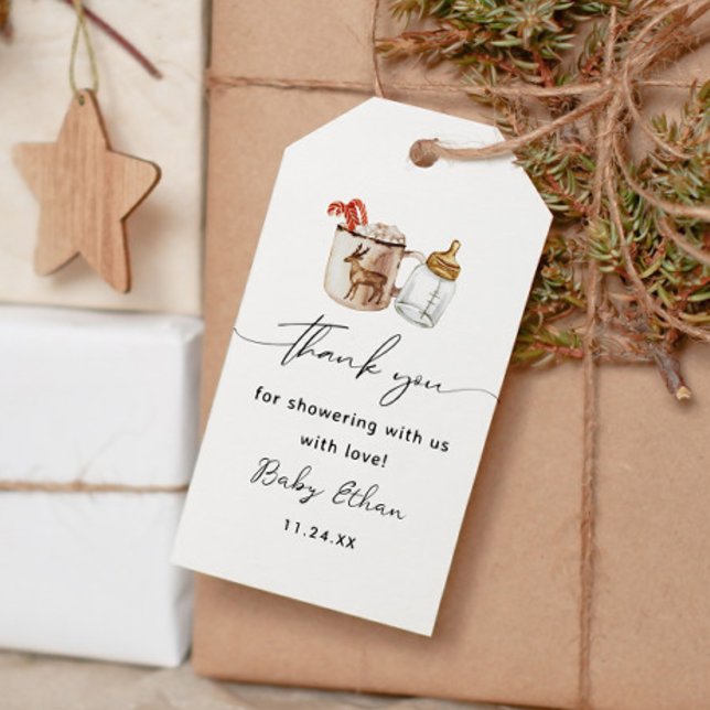 Tacken hett Chocolate Winter Baby Shower Presentetikett (Skapare uppladdad)