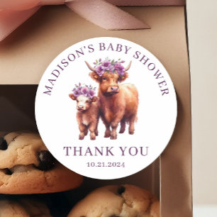 Tacken Highland Cow Baby Shower Runt Klistermärke