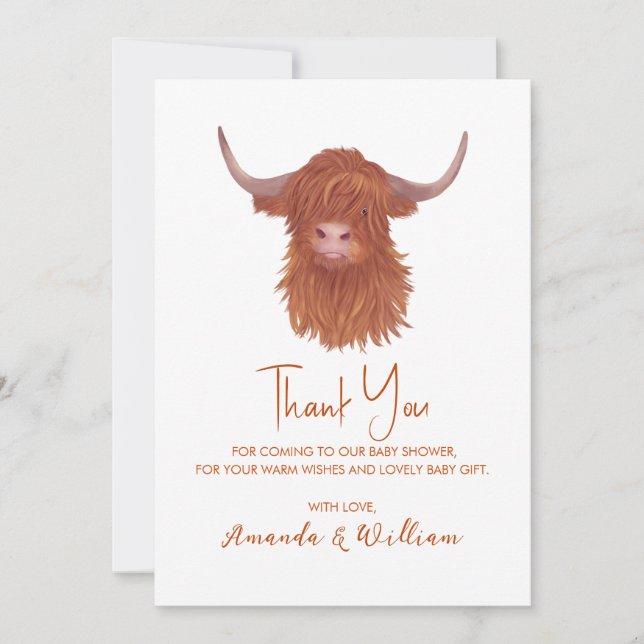 Tacken Highland Cow Baby Shower Tack Kort (Framsida)