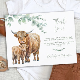 Tacken Highland Cow Greenery Baby Shower Helg Vykort