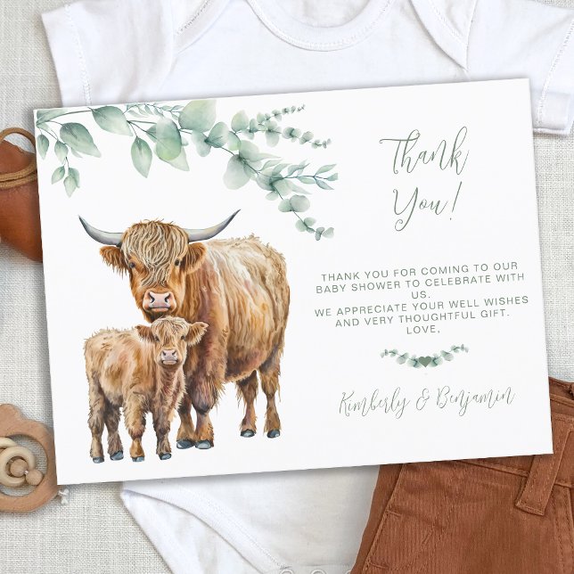 Tacken Highland Cow Greenery Baby Shower Helg Vykort (Skapare uppladdad)