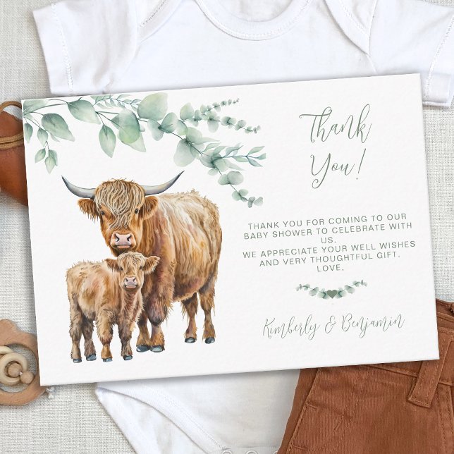 Tacken Highland Cow Greenery Farm Baby Shower Anteckningskort (Skapare uppladdad)