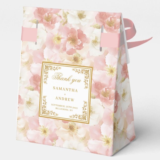 Tacken  i Romantiska  Elfenbenskusten Guld Bröllop Presentaskar (Romantic Blush Ivory Gold Wedding Thank You Box)