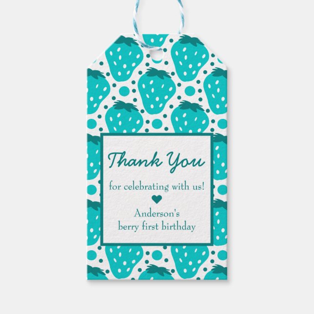 Tacken Jordberry Boy First Födelsedagsfest Presentetikett (Framsidan)