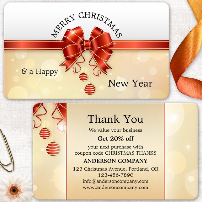 Tacken JulHelgdagar, Affärskort Visitkort (Thank You business card featuring an elegant Christmas design with your custom Holiday wishes)