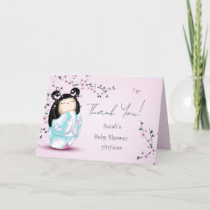 Tacken Kokeshi Doll Baby Shower Anpassningsbar Tack Kort
