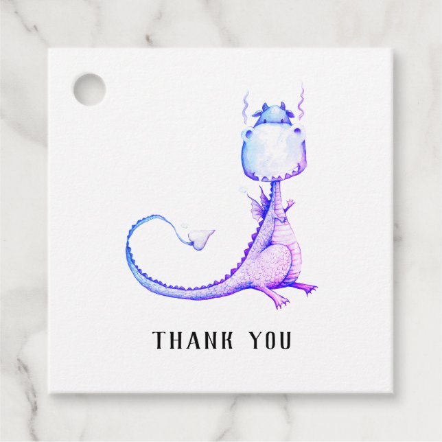 * Tacken Lila Blue Dragon Cute Baby Shower Gåvor Etiketter (Framsida)