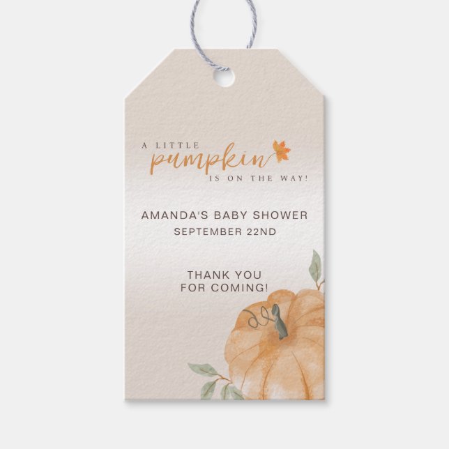 Tacken Litet Pumpkin Autumn Fall Baby Shower Presentetikett (Framsidan)