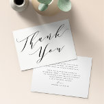 Tacken Minimalistisk skriptkalligrafi för elegant Tack Kort<br><div class="desc">Ett tackkort för eleganten som matchar alla händelser. Kortets framsida har "Tack" i skriptcalligrafi. Korten går tillbaka till ett tackmeddelande för anpassningsbarna som kan redigeras eller tas bort efter dina behov. Besök vår butik för mer design.</div>
