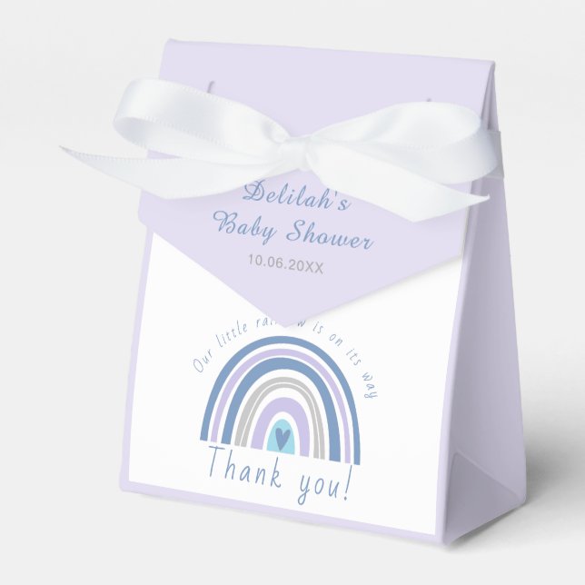 Tacken Modern Blue Boho Rainbow Baby Shower Presentaskar (Framsidan Sidan)