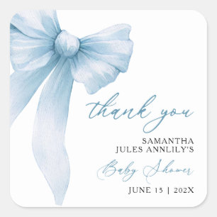 Tacken Modern Blue Bow Baby Shower Fyrkantigt Klistermärke