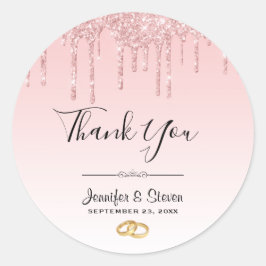 Tacken Modern Bröllop Rosa Glitter Drives Runt Klistermärke