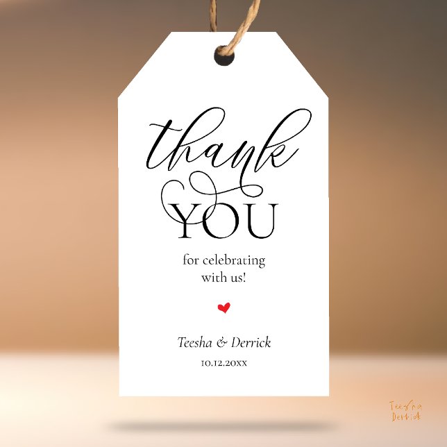 Tacken Modern Classy Bröllopsfest Gifts Presentetikett (Modern Classy Wedding Party Gifts Tag Thank You Label in navy blue theme with little cute  red heart)