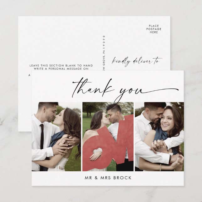 Tacken Modern skript 3-fotomall Vykort (Fram/baksida)