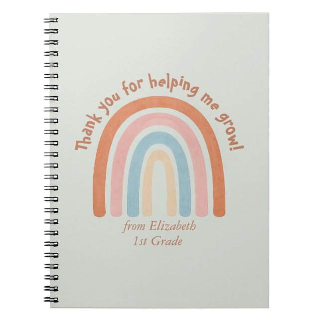 Tacken Modern Watercolor Rainbow Teacher Anteckningsbok (Framsidan)