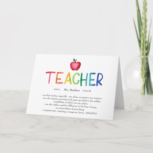 Tacken Modern Watercolor Rainbow Teacher Kort (Framsida)
