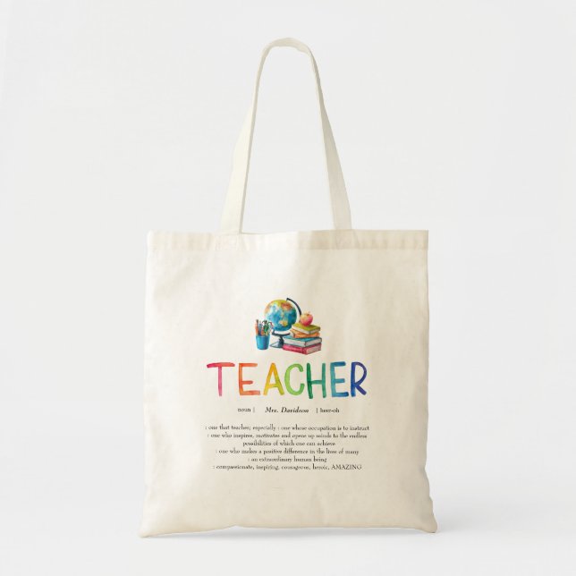 Tacken Modern Watercolor Rainbow Teacher Tygkasse (Framsidan)