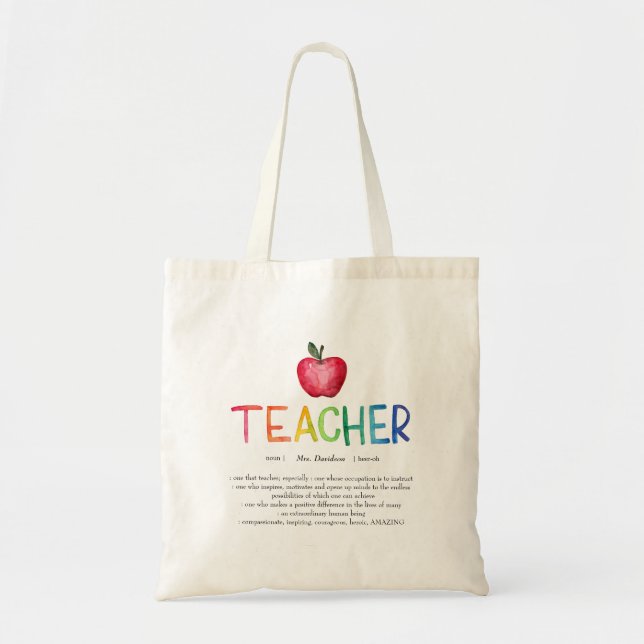 Tacken Modern Watercolor Rainbow Teacher Tygkasse (Framsidan)
