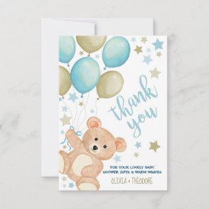 Tacken nalle Balloons Boy Baby Shower Anteckningskort