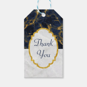 Tacken Navy Blue och Guld Marble Modern Snyggt Presentetikett