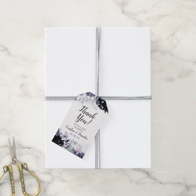 Tacken Nocvert Blommigt Navy Blue Bröllop Presentetikett (Med Snöre)