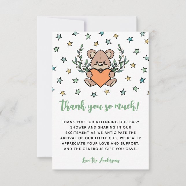Tacken orange Grönt Bear ThMB Baby Shower Tack Kort (Framsida)