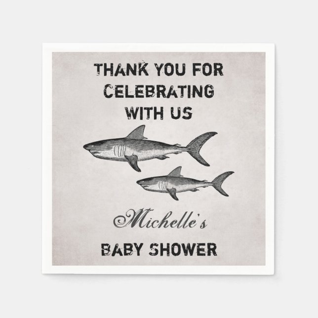Tacken personlig Vintage Shark Baby Shower Pappersservett (Framsidan)
