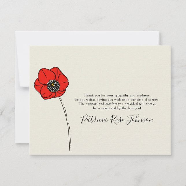 Tacken Poppy Funeral Memorial Tack Kort (Framsida)