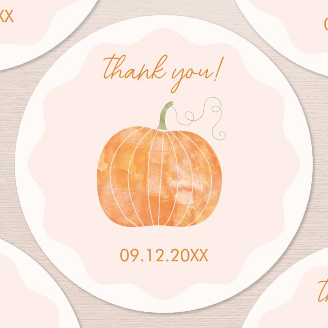 Tacken Pumpkin Högre höst Runt Klistermärke (Pumpkin autumn fall thank you sticker with custom date)