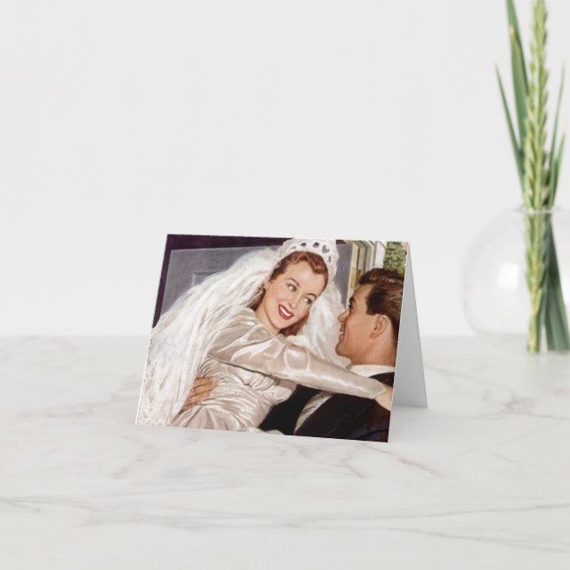 Tacken Retro Lycklig Bride & Groom Blank Cards Tack Kort (Framsida)