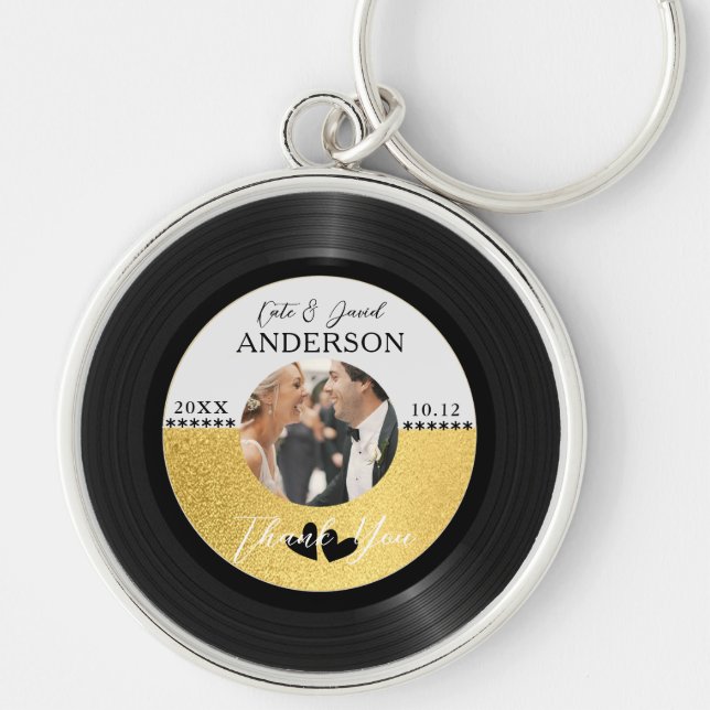 Tacken Retro Vinyl Record Photo Wedding Favor Rund Silverfärgad Nyckelring (Framsidan)