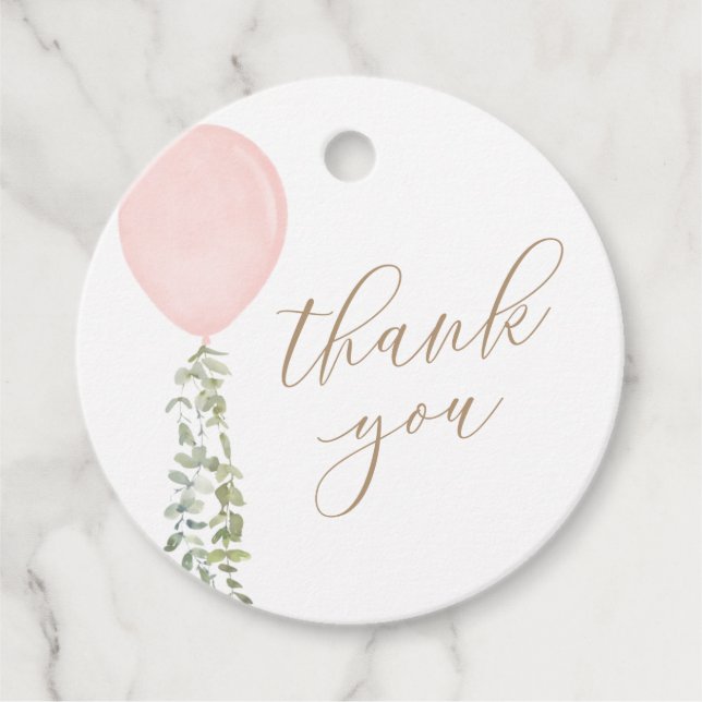 Tacken rosa Balloon Baby Shower Gåvor Etiketter (Framsida)