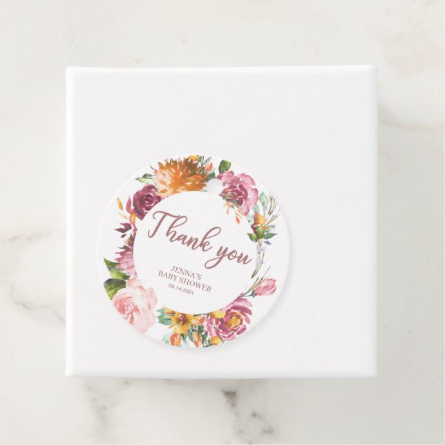 Tacken Rosa Blommigt, Baby Shower. Gåvor Etiketter (På plats)