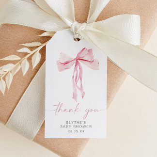 Tacken rosa Bow Baby Shower Favorittagg Presentetikett