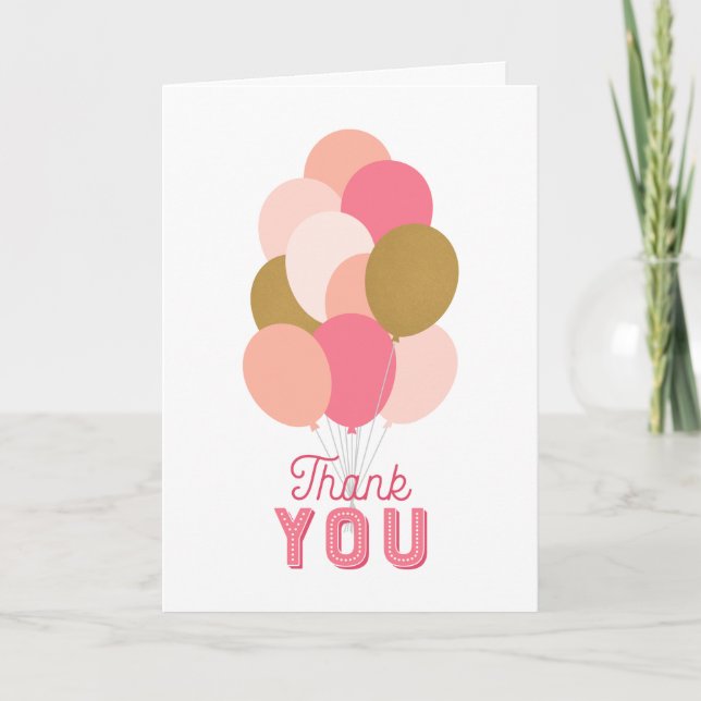 Tacken  Rosa Faux Guld Balloons Kort (Framsida)