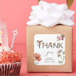 Tacken rosa vattenfärgspoppies fyrkantigt klistermärke