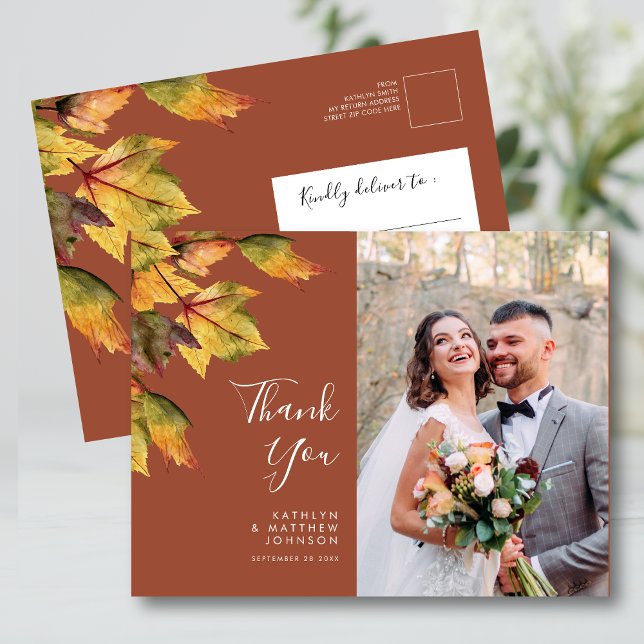 Tacken Rustic Autumn Foliage Fall Wedding Photo Vykort (Skapare uppladdad)