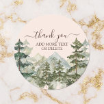 Tacken Rustic Watercolor Forest & Mountain Runt Klistermärke<br><div class="desc">Seal tacksamhet med charm! Rustic Watercolor Forest & Mountain Tack Sticker,  anpassa dig efter händelsen namn. Sprid glädje,  dekal för dekal!</div>