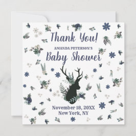 Tacken Rustik Hjort Blue Blommigt Baby Shower Tack Kort
