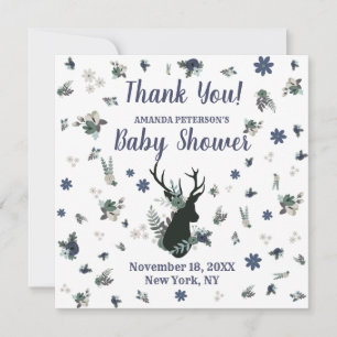 Tacken Rustik Hjort Blue Blommigt Baby Shower Tack Kort