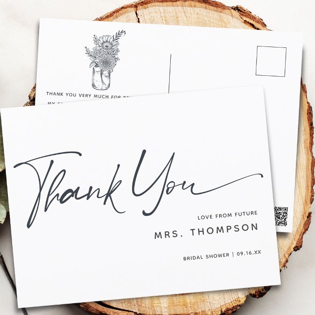 Tacken Rustik Modern Script Möhippa Vykort (Bridal Shower Script Thank You Postcard)