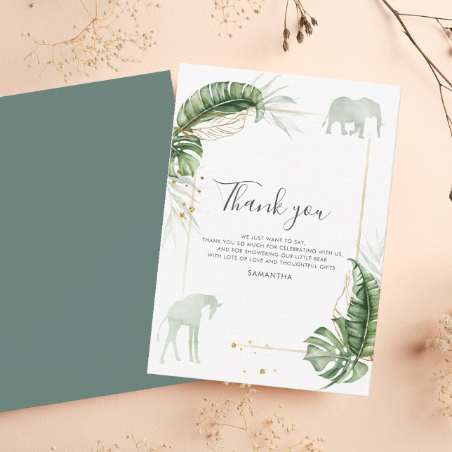 Tacken Safari Animals Baby Shower Anteckningskort (Watercolor Safari Animals Baby Shower Thank You Note Card)